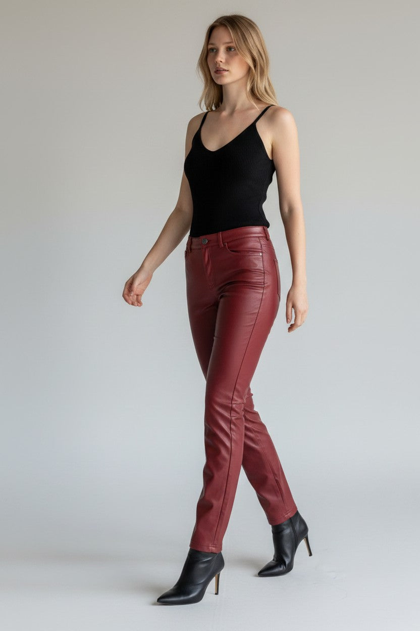 Calzedonia Burgundiškos odos imitacijos kelnės moterims