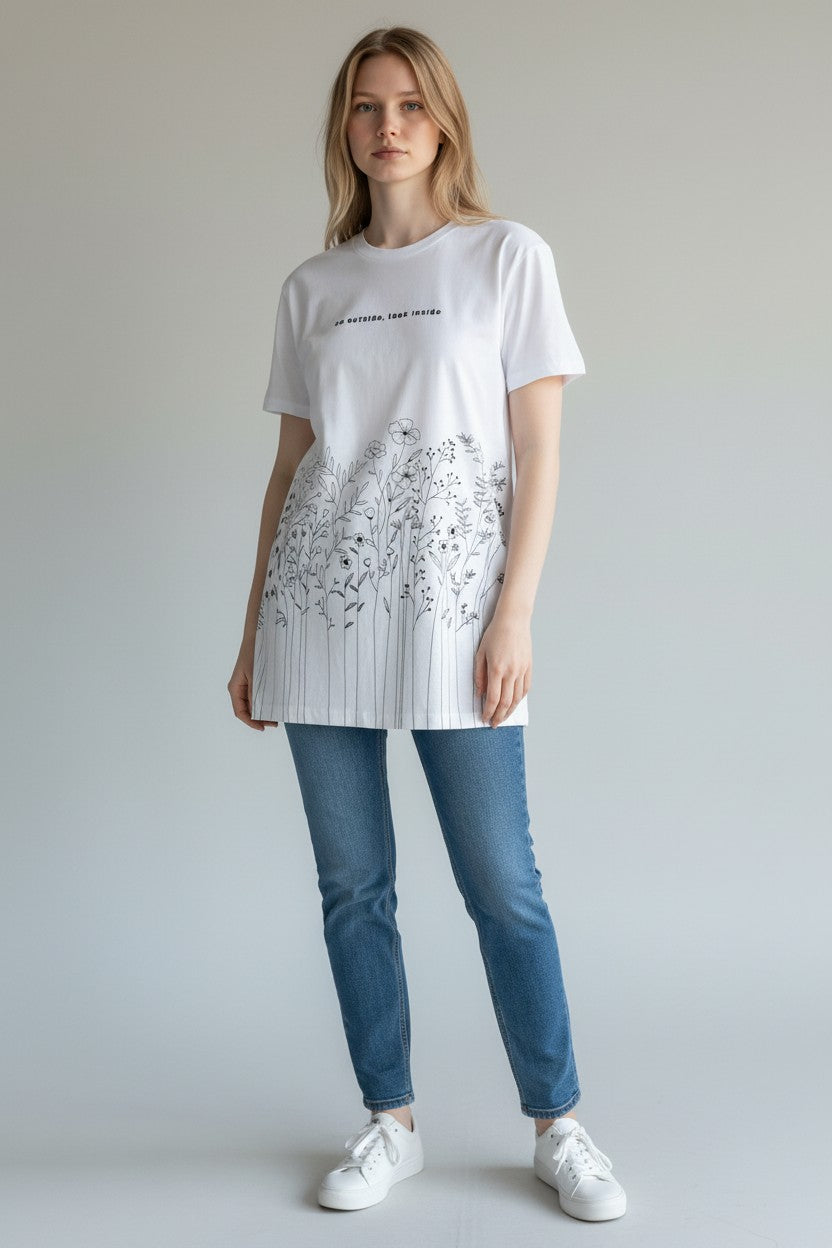 Tezenis Floral Oversized marškinėliai – balti