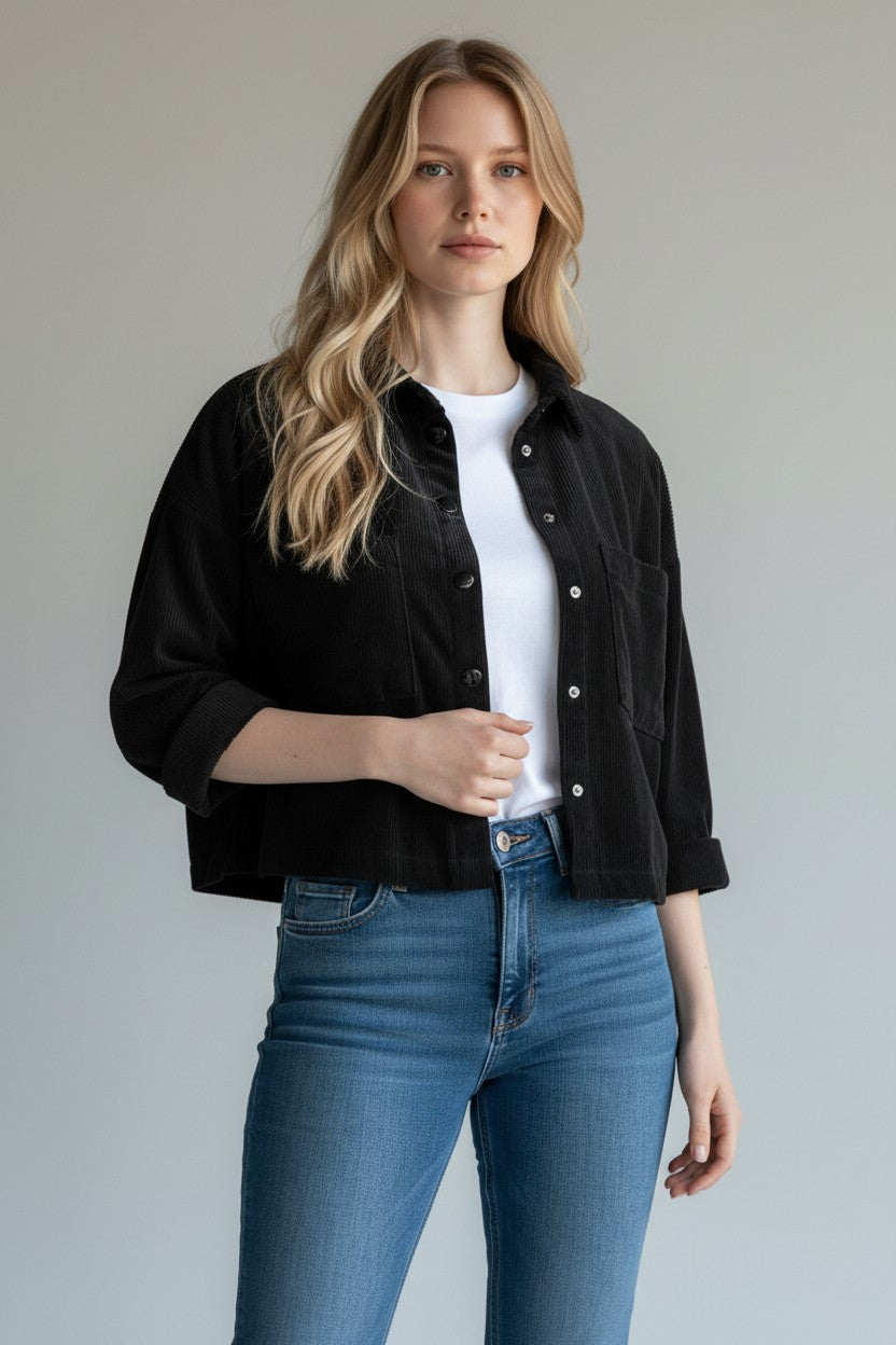 Black Cord Overshirt – juodas velvetinis švarkelis
