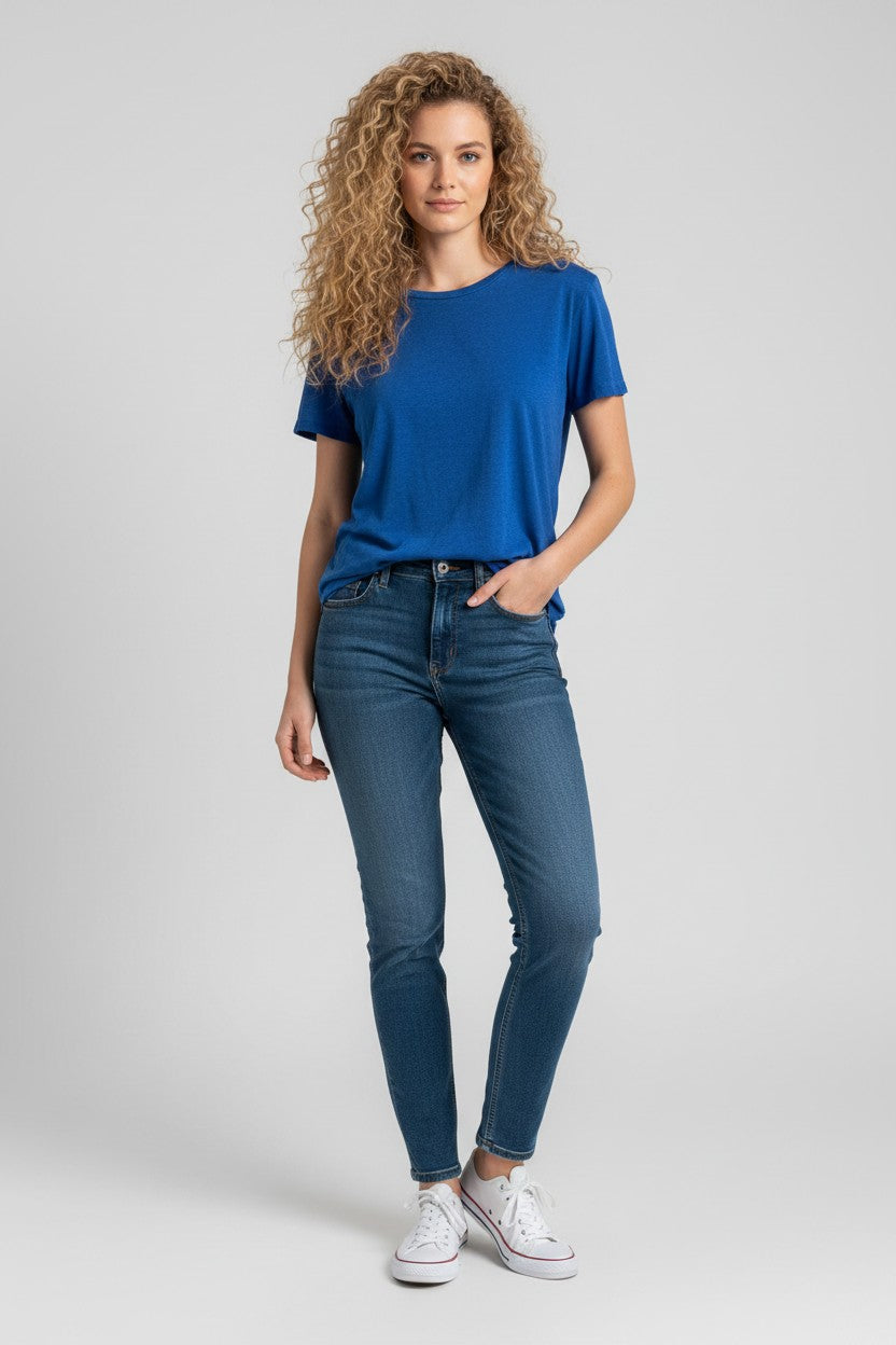 Tezenis 100% medvilnės marškinėliai XL | Mėlyni moteriški marškinėliai