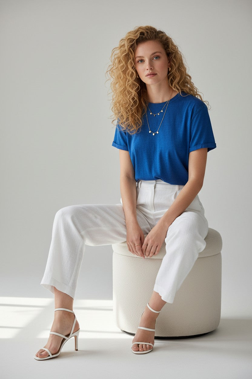 Tezenis 100% medvilnės marškinėliai XL | Mėlyni moteriški marškinėliai